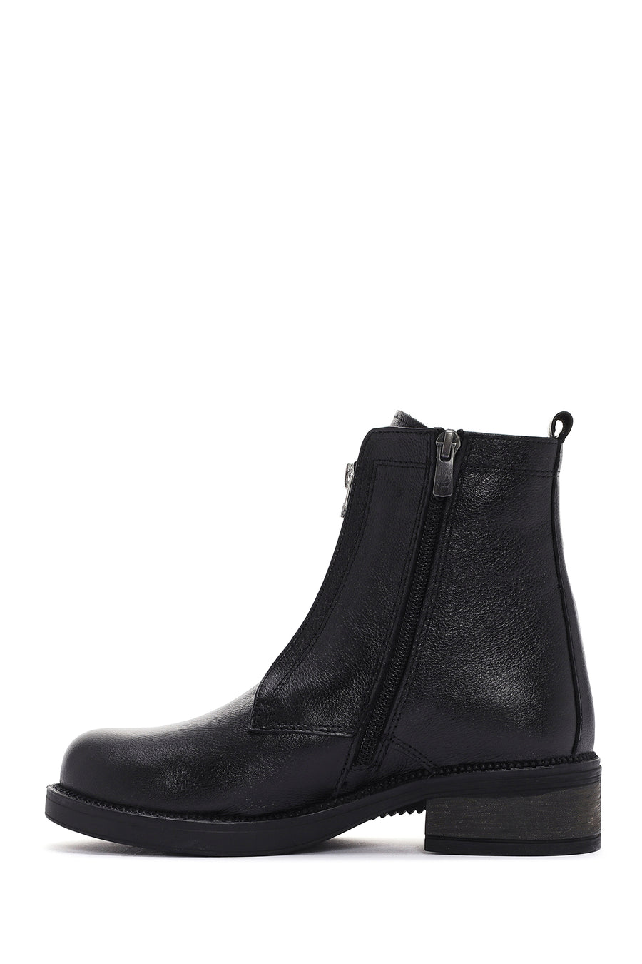 Women's Black Leather Zippered Boots