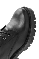 Women's Black Zippered Accessory Detailed Thick Heeled Leather Combat Boots | Derimod