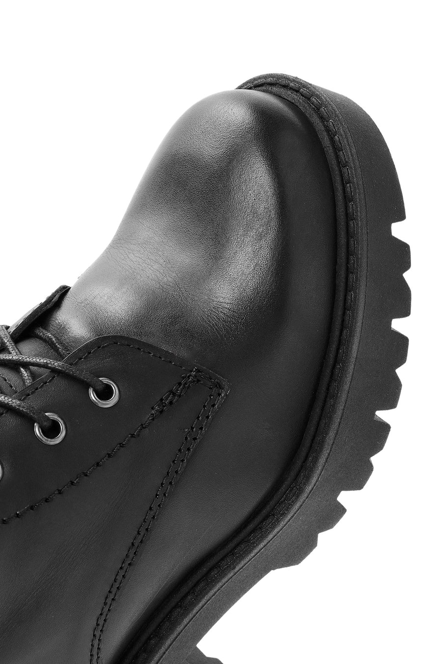 Women's Black Zippered Accessory Detailed Thick Heeled Leather Combat Boots