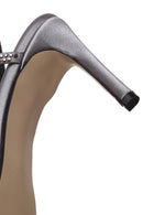 Woman Silver Ankle-Buckle Thin High-Heel Embellished Sandal | Derimod
