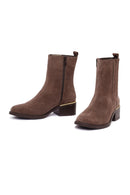 Woman Mink Zip Closure Short Thick Heeled Suede Boots | Derimod