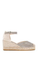 Women's Beige Ankle Strap Wedge Heels Leather Espadrille | Derimod