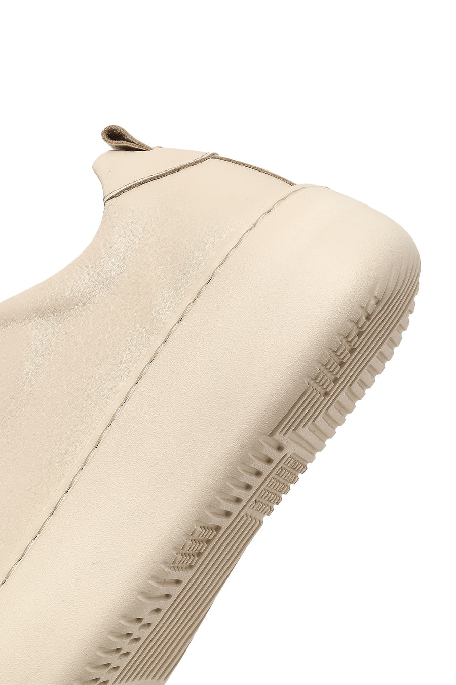 Women's Beige Lace-Up Thick-Soled Leather Sneaker