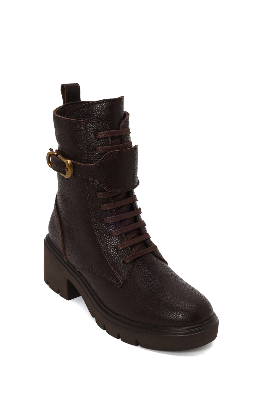 Kadın Kahverengi Fermuarlı Kalın Topuklu Deri Postal Bot