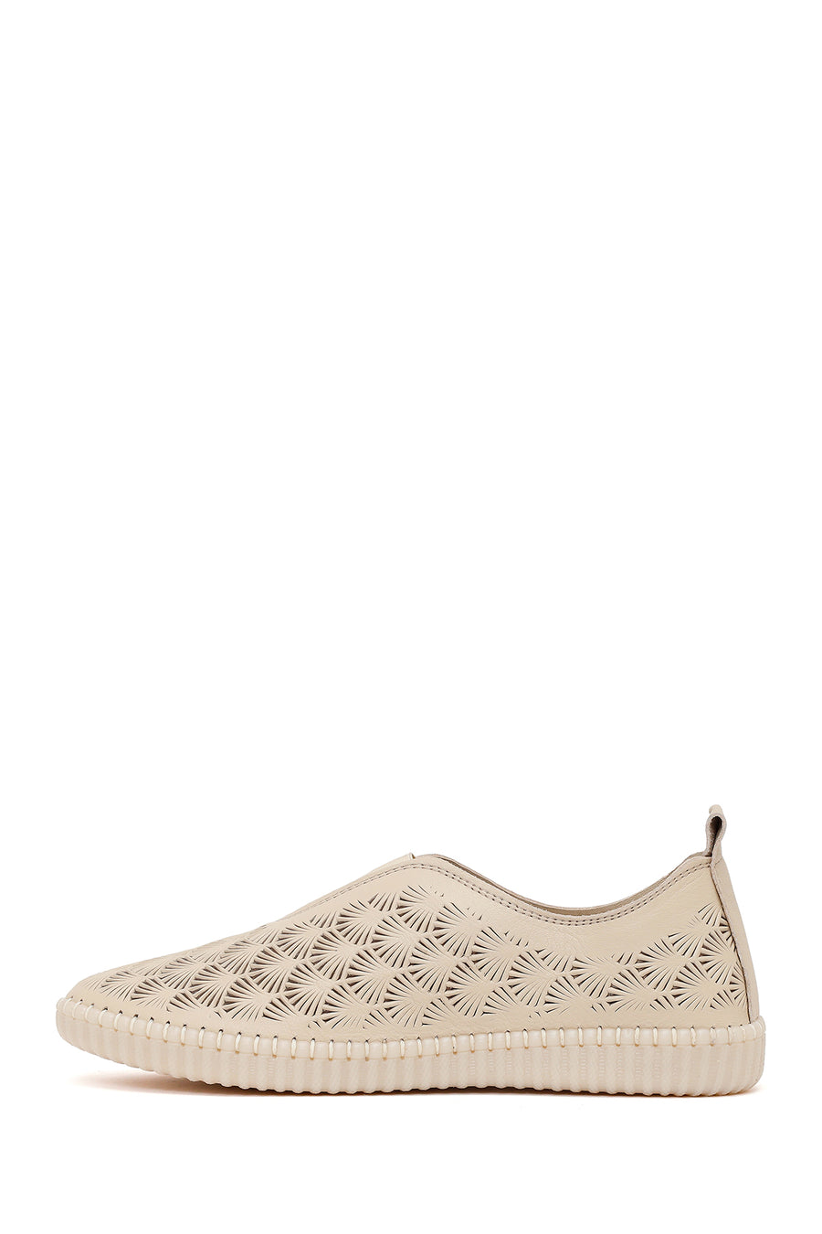 Woman Cream Patterned Leather Comfort Shoes
