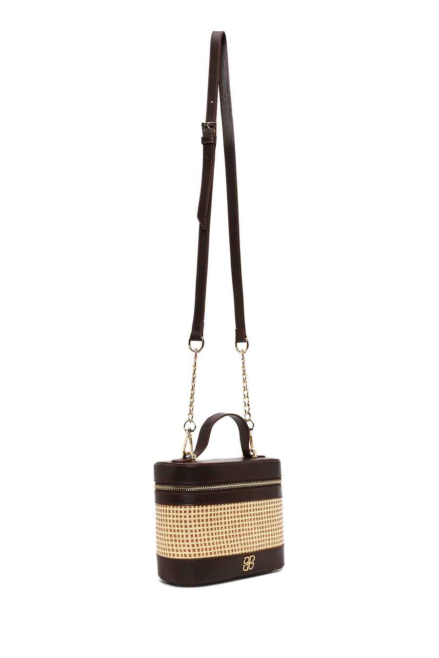 Woman Brown Long-Strap Printed Mini Box Crossbody Bag