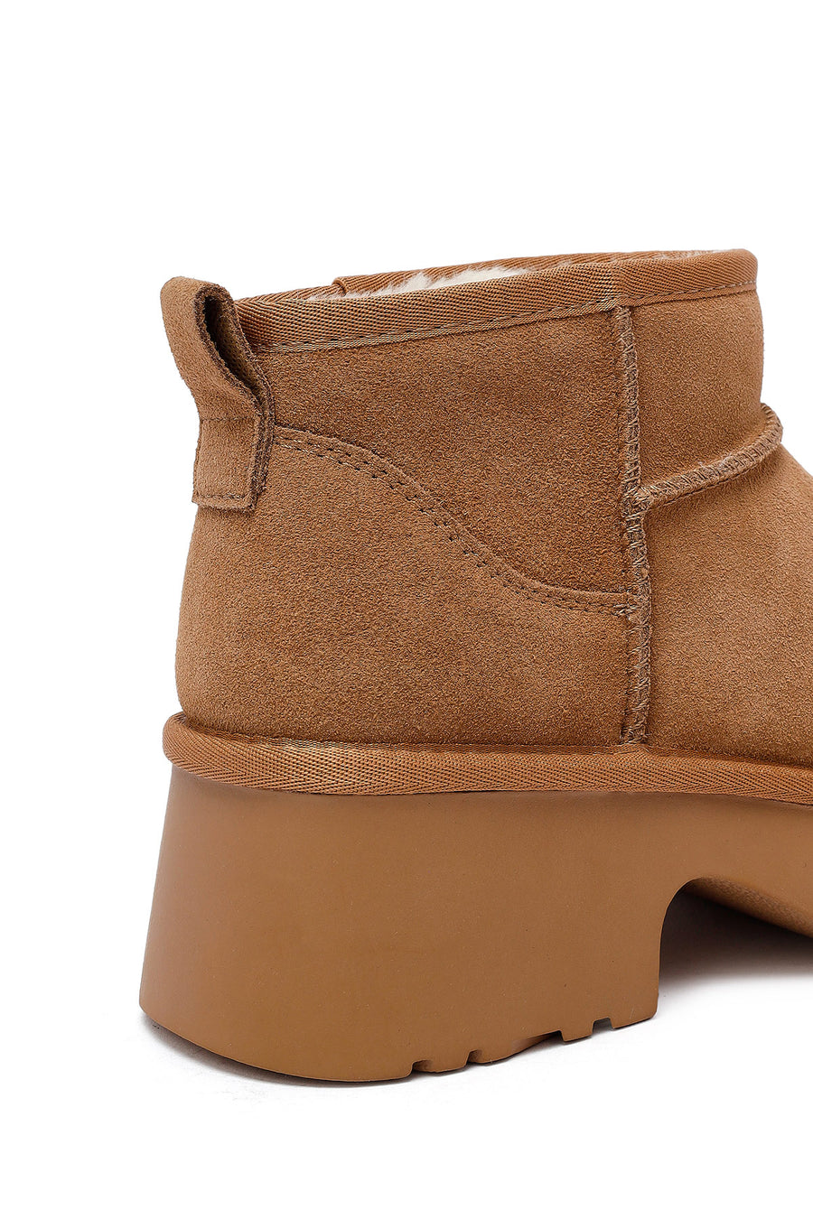 Woman Tan Thick-Soled Fur-Lined Suede Teddy Boots