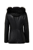 Hillary Women's Black Collar Fur Hooded Leather Coat | Derimod