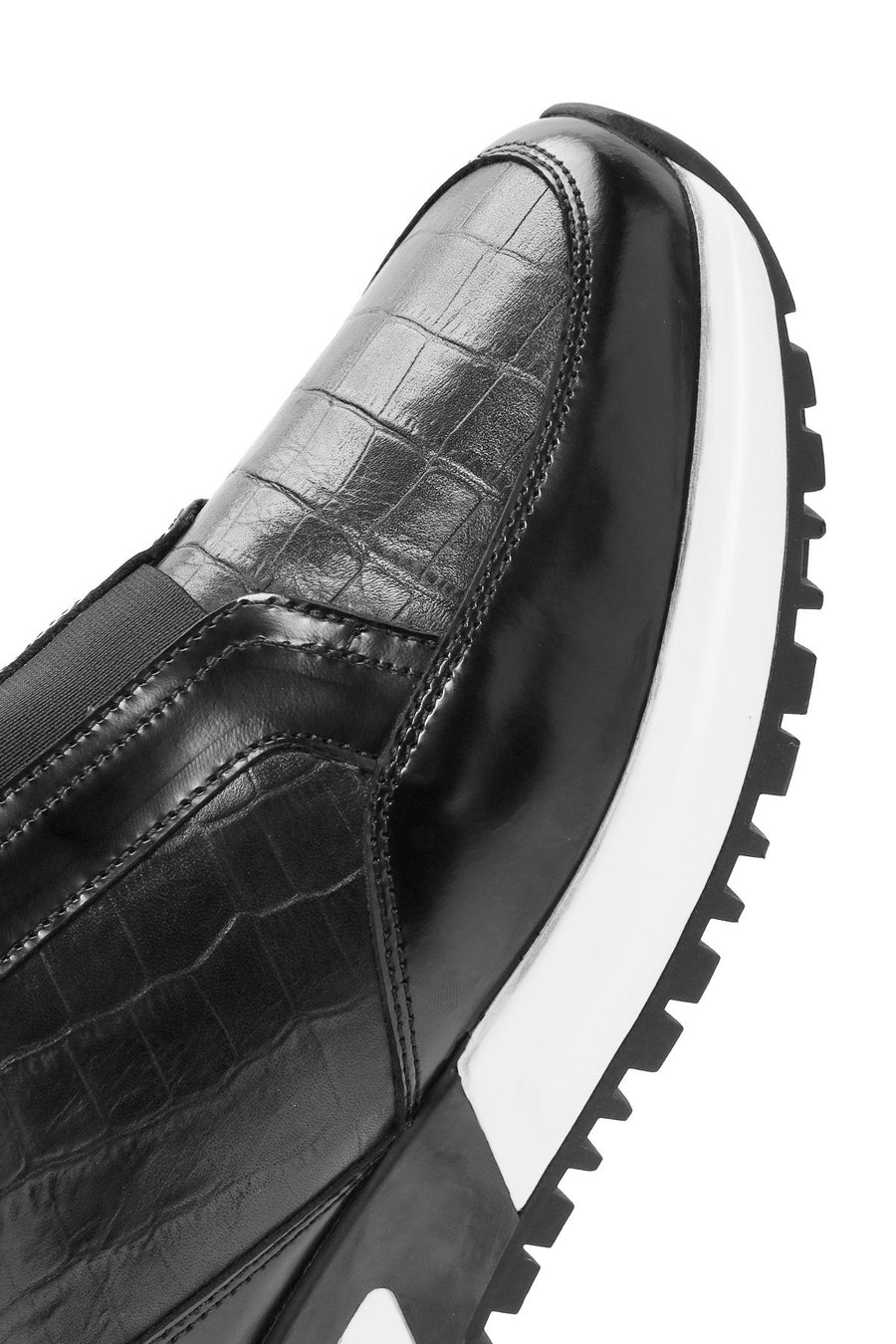 Erkek Siyah Kroko Desenli Deri Sneaker