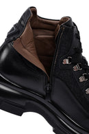Men's Black Zippered Leather Boat | Derimod