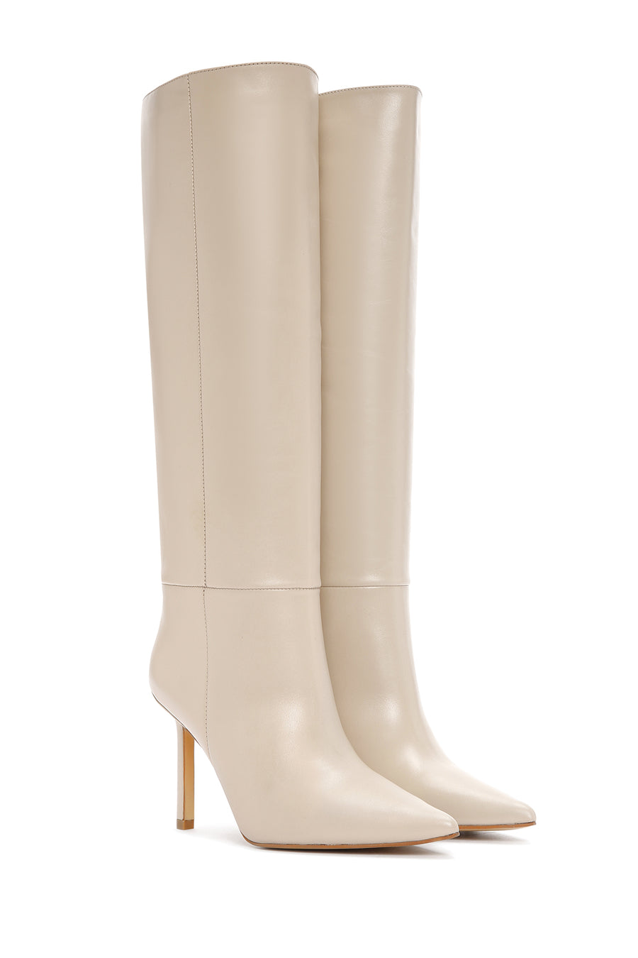 Women's Beige Thin Heeled Leather Boots