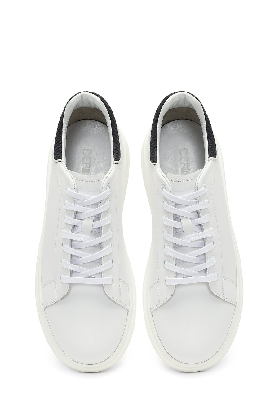 Erkek Beyaz Bağcıklı Kalın Tabanlı Deri Sneaker