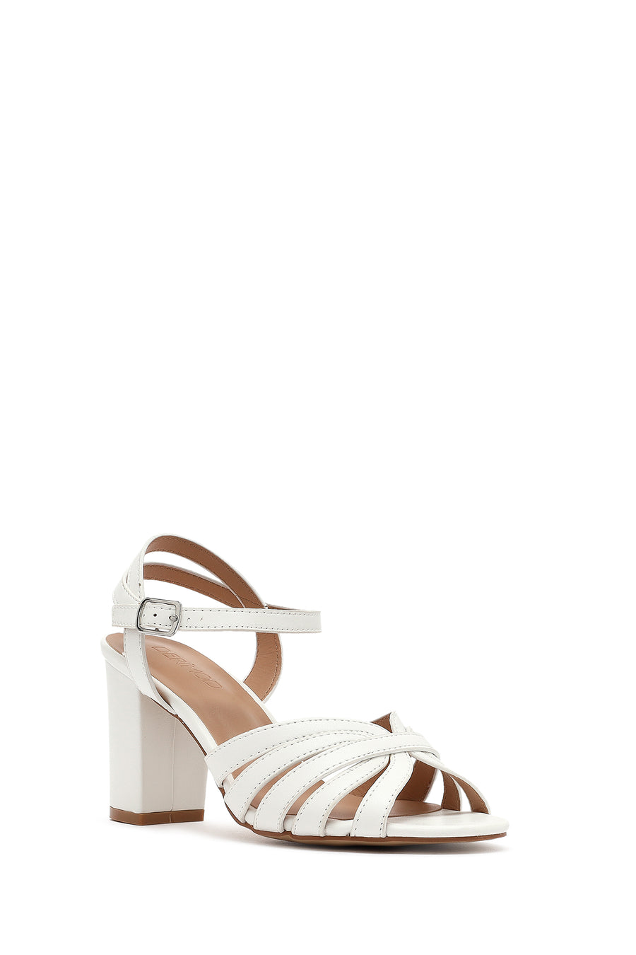 Women's White Ankle Strap Chunky Heel Sandals