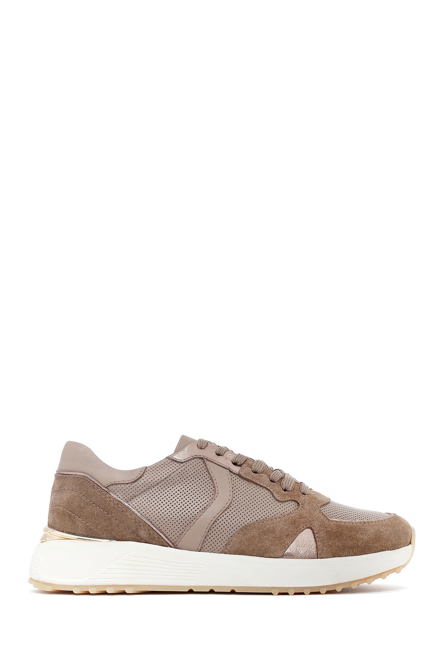Woman Mink Laced Thick Sole Leather Sneakers 25AFD370714 | Derimod
