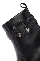 Women's Black Zippered Leather Boots | Derimod
