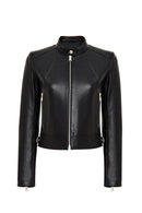 Missy Women's Black Short Leather Jacket | Derimod
