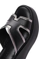 Women's Black Leather Wedge Heel Comfort Slippers | Derimod