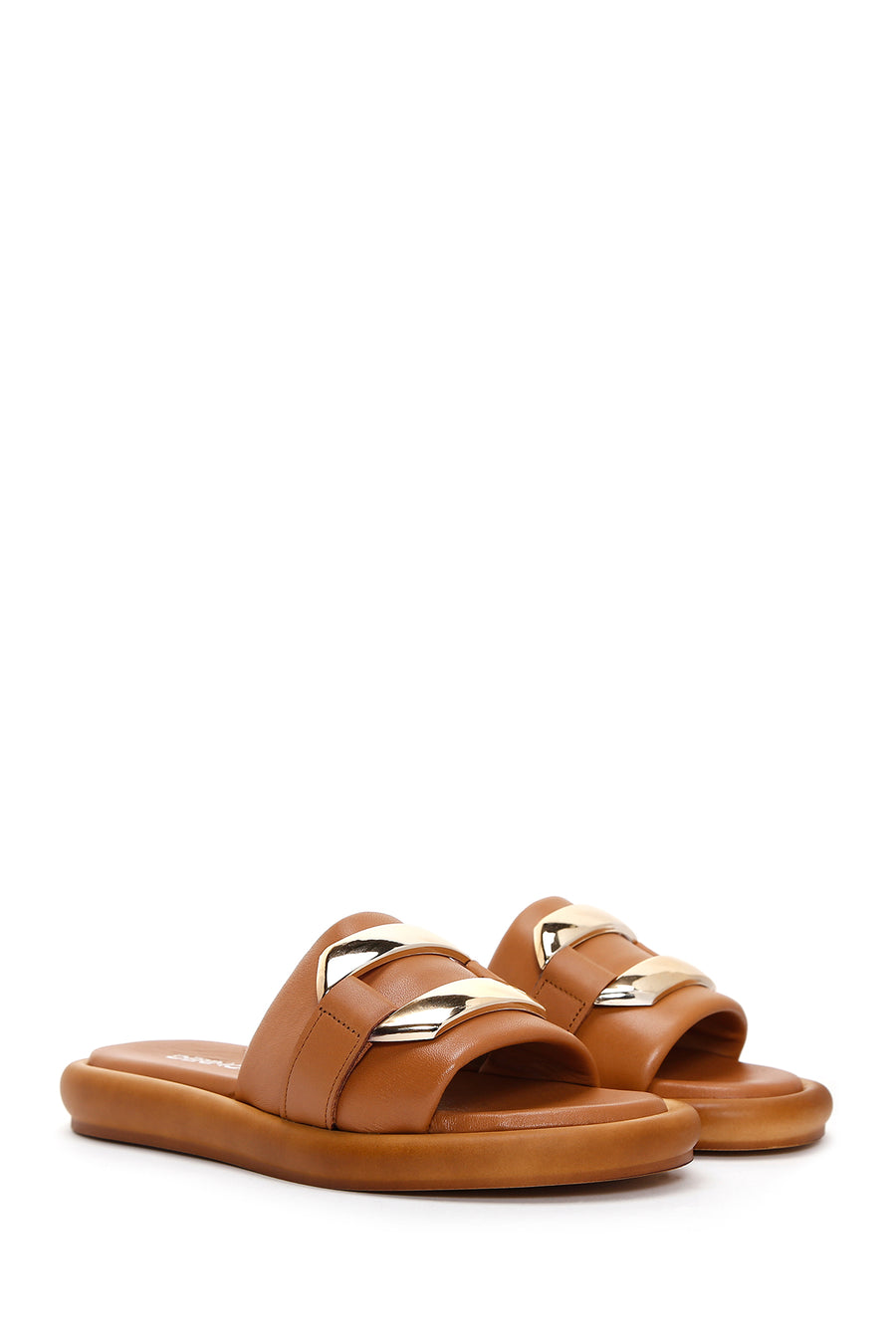 Women's Tan Leather Comfort Slippers