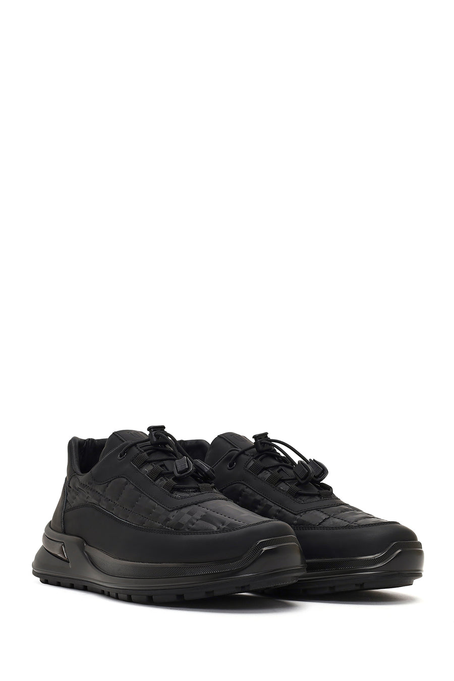 Men's Black Thick-Soled Leather Sneaker