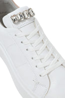 Women's White Laced Leather Sneaker with Accessory Detail | Derimod