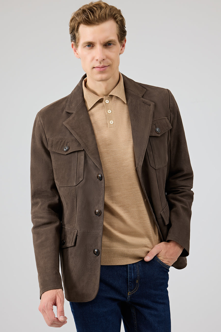 Sacramento Men's Brown Nubuck Leather Jacket