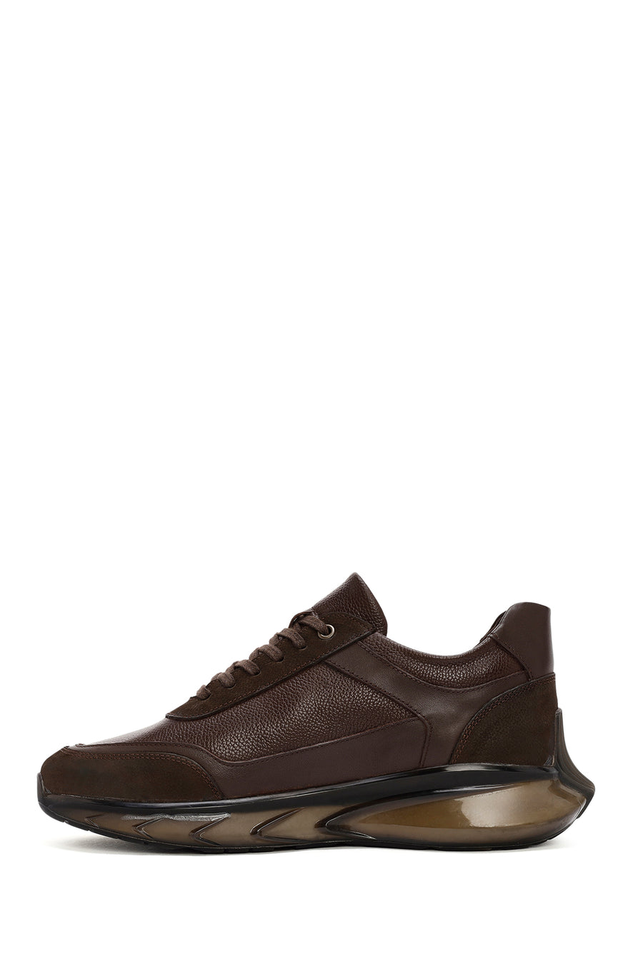 Men's Brown Lace-Up Thick-Soled Leather Casual Sneaker