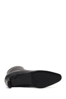 Woman Black Zip Closure Thick-Heeled Leather Boots | Derimod