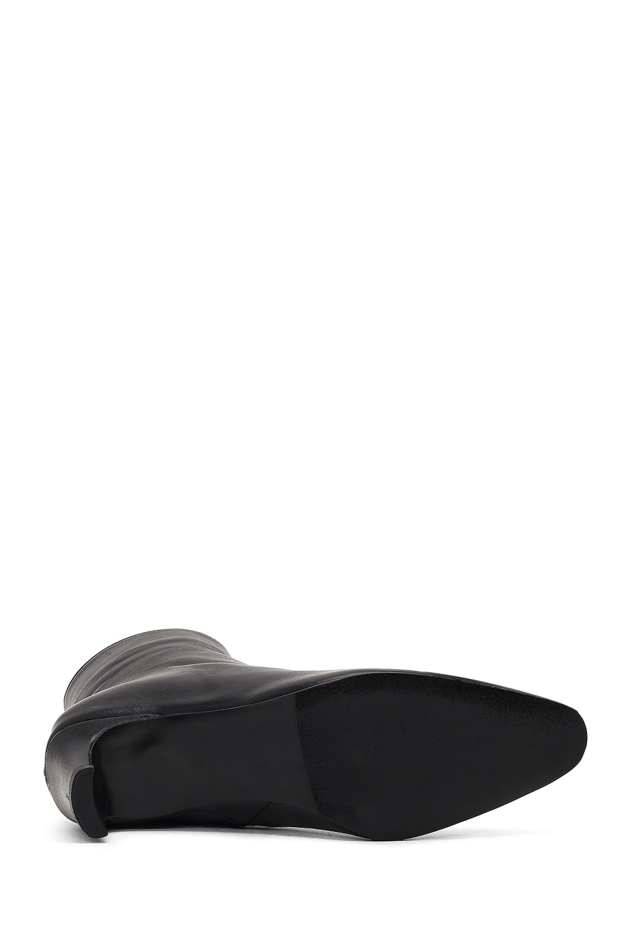 Woman Black Zip Closure Thick-Heeled Leather Boots