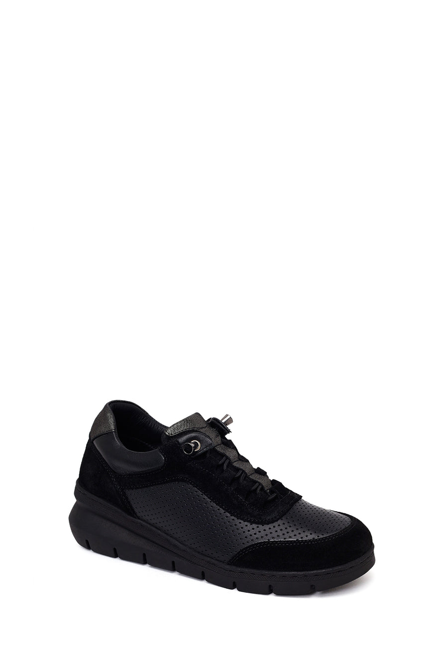 Woman Black Lace-Up Thick-Soled Leather Comfort Shoes