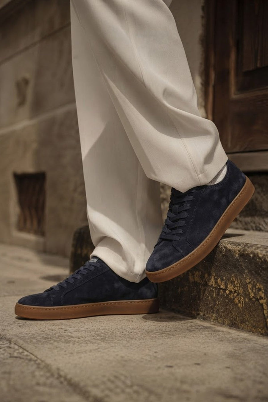 Male Navy Lace-up Suede Leather Sneaker