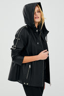 Judith Women's Black Hooded Leather Coat | Derimod
