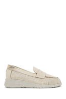 Women's Cream Wedge Heel Leather Comfort Loafer | Derimod