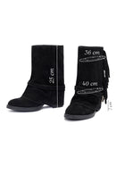 Woman Black Chunky Heel Suede Leather Boat | Derimod