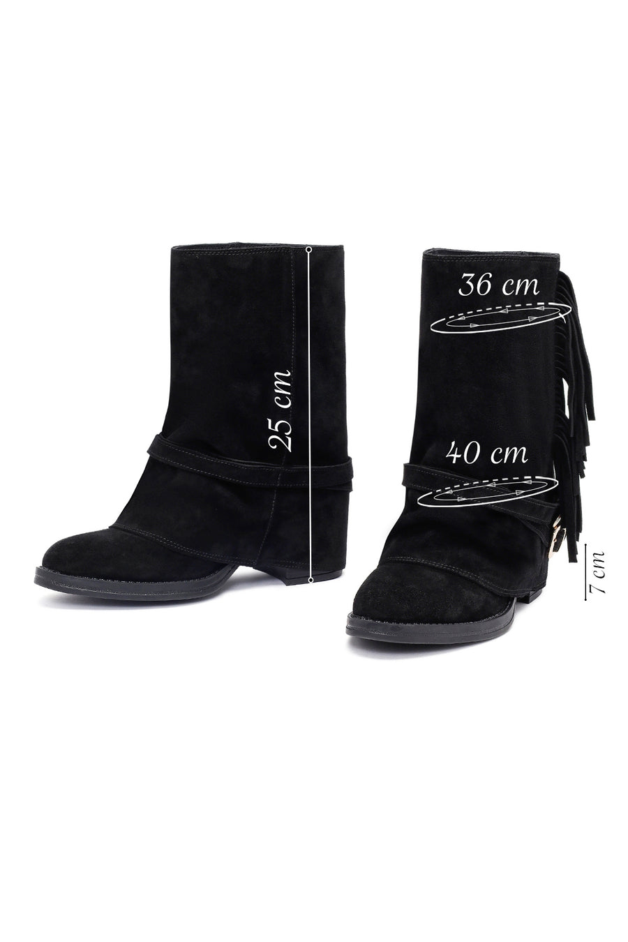 Woman Black Chunky Heel Suede Leather Boat