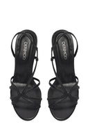 Women's Black High Thin Heel Leather Sandals | Derimod