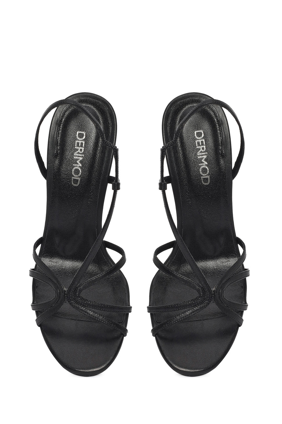 Women's Black High Thin Heel Leather Sandals