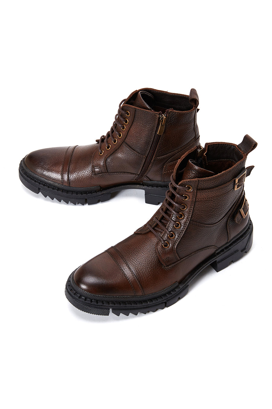 Men's Brown Lace-Up Leather Casual Combat Boots