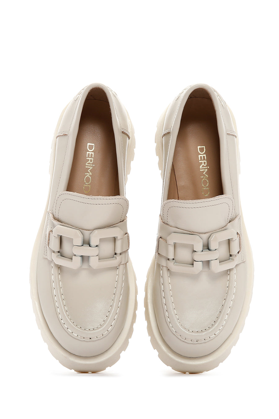 Women's Beige Leather Buckle Loafer