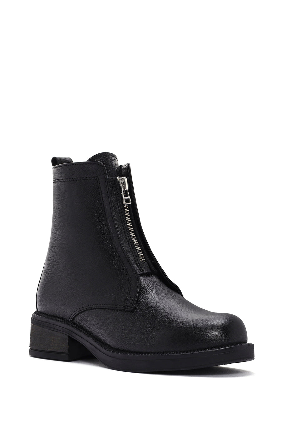 Women's Black Leather Zippered Boots