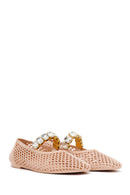 Women's Beige Jelly Ballet Flats with Rhinestones | Derimod
