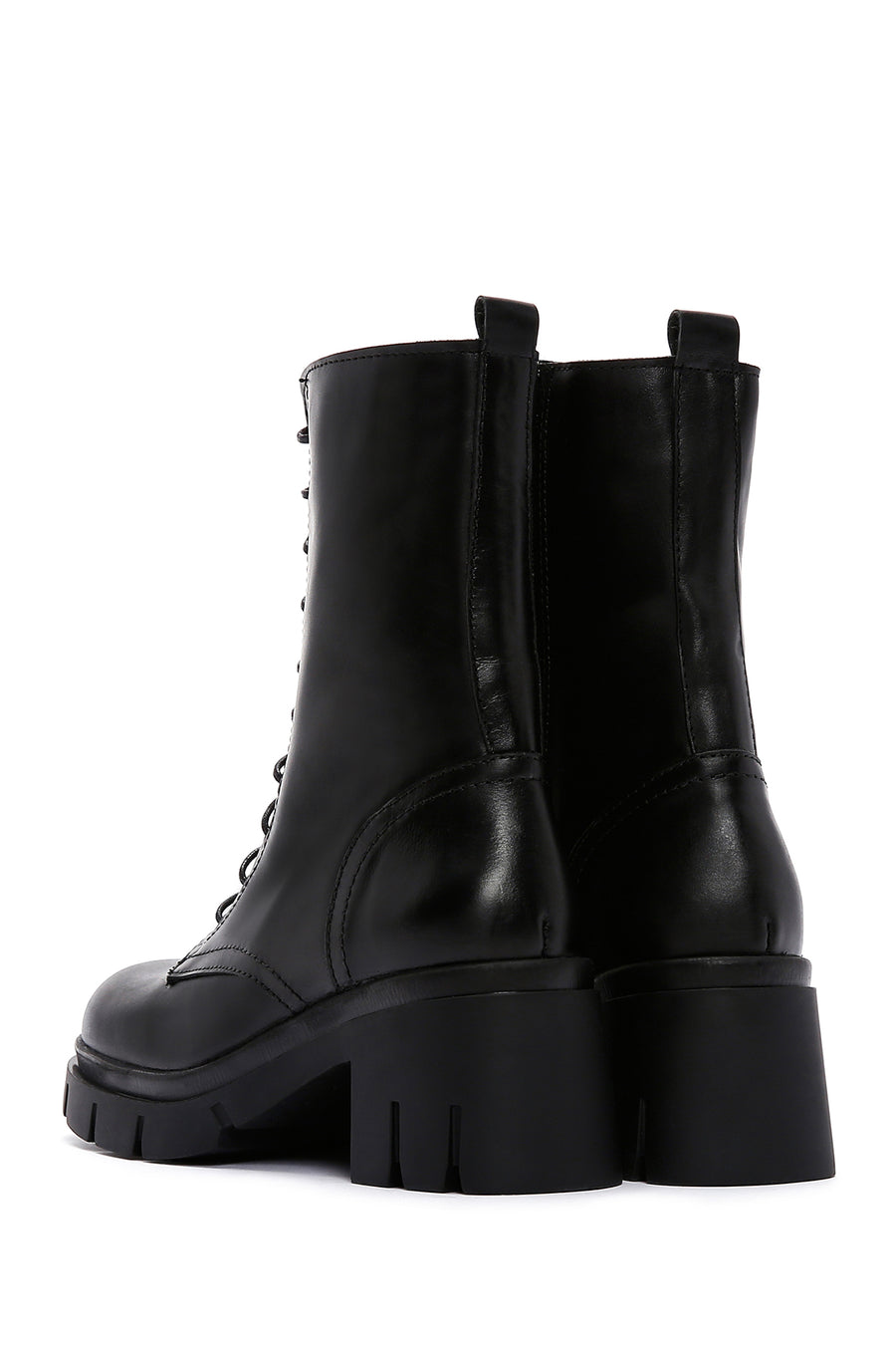 Women's Black Leather Zippered Heeled Boots