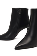Women's Black Zippered Thin Heeled Leather Boot | Derimod
