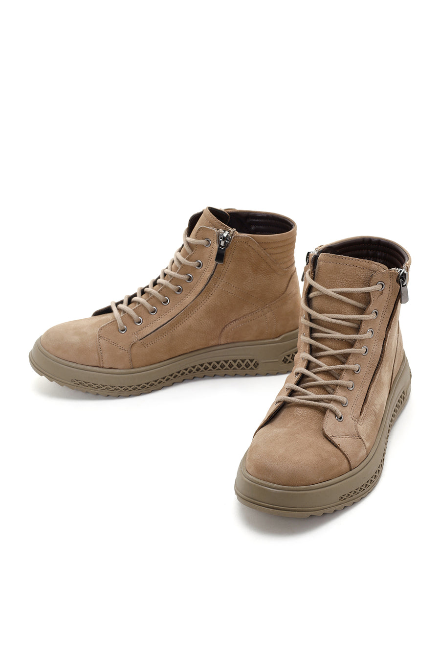 Men's Beige Double Zipper Nubuck Leather Casual Boots