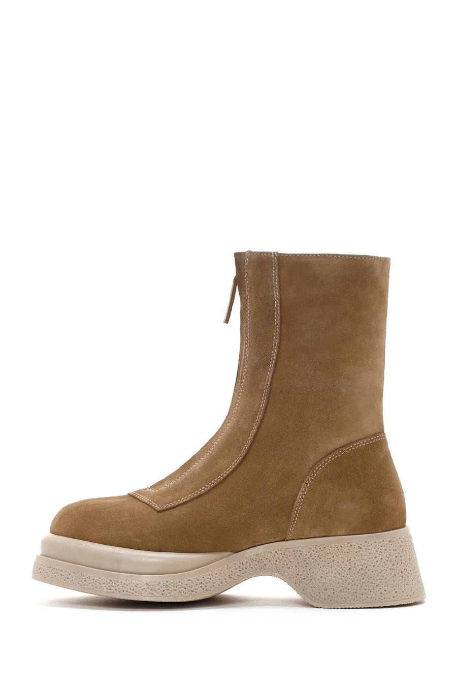 Women's Tan Suede Leather Zippered Thick Soled Casual Boots