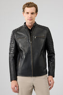 Morant Men's Black Mandarin Collar Leather Jacket | Derimod