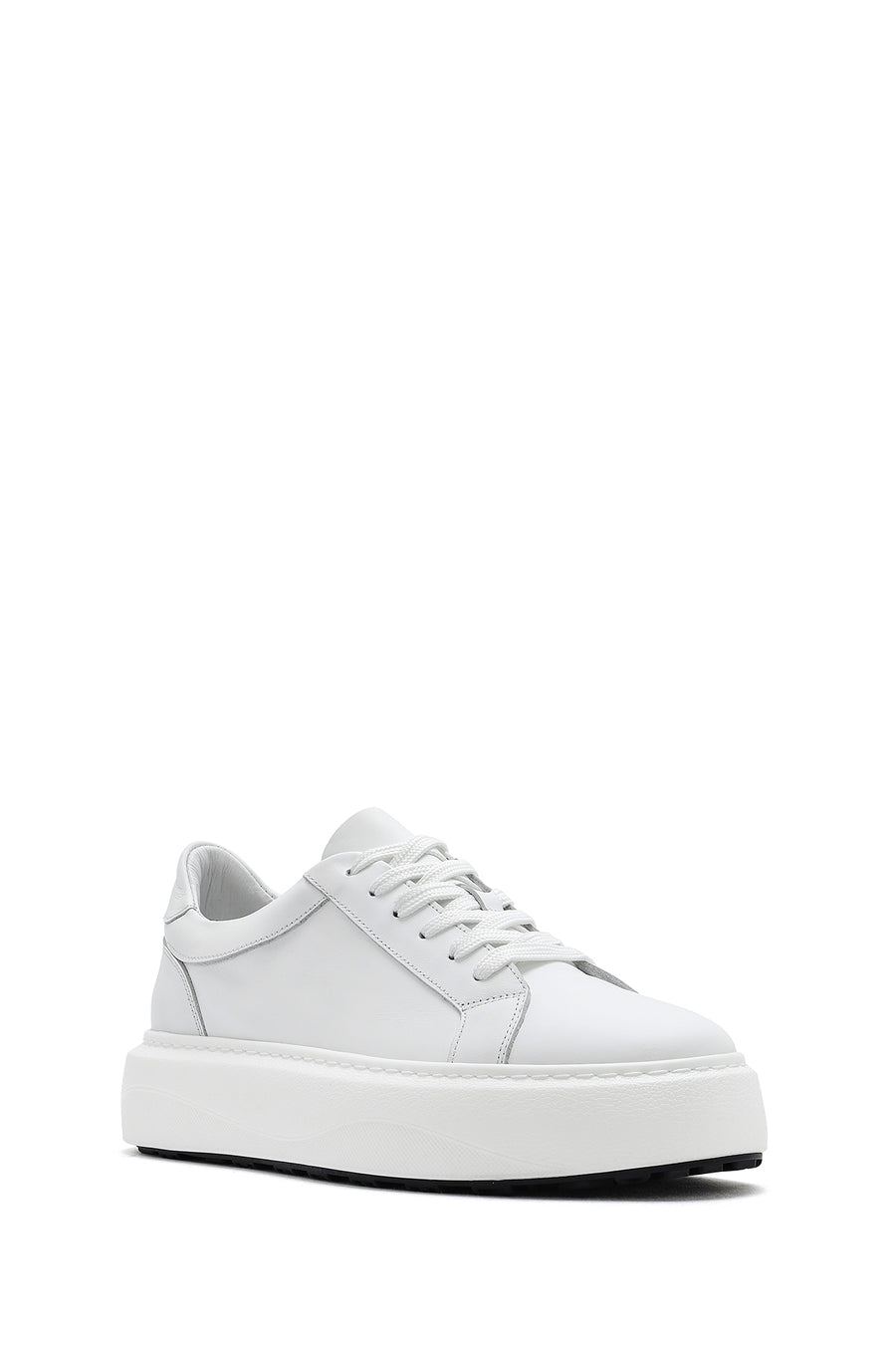 Erkek Beyaz Bağcıklı Kalın Tabanlı Deri Sneaker