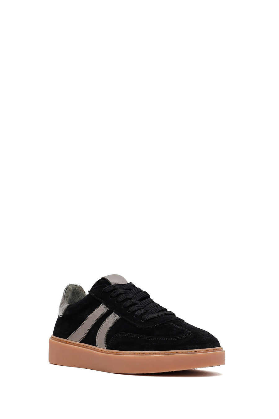 Woman Black Lace-Up Suede Leather Sneakers