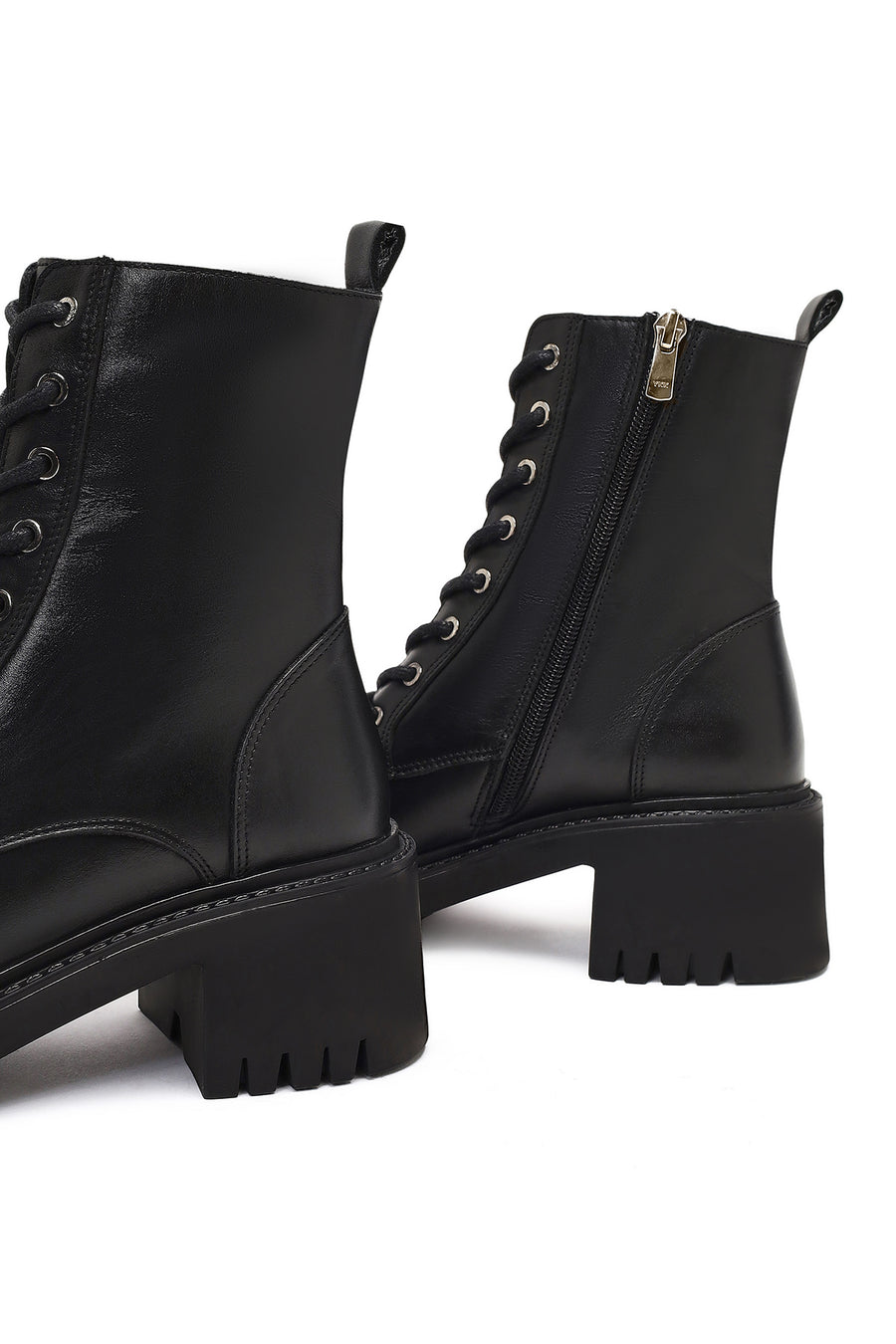 Women's Black Zippered Thick Heeled Leather Ankle Boots