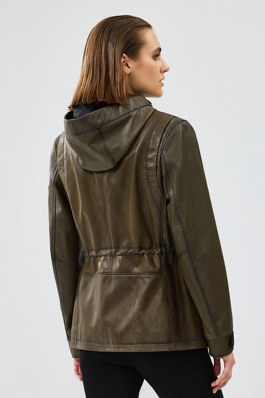 Jessica Women's Khaki Hooded Leather Jacket