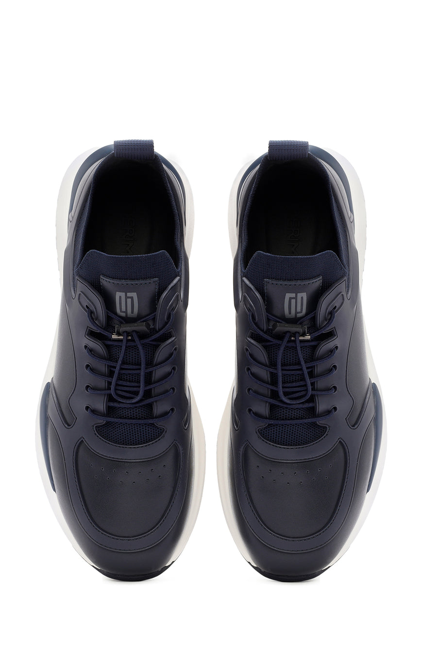 Erkek Lacivert Bağcıklı Deri Sneaker